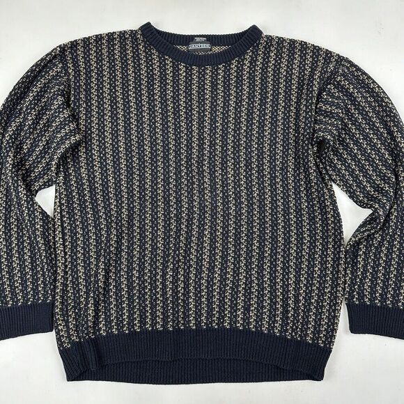Jantzen Black Tan Crew Neck Sweater Grandpa Grunge 100% Acrylic Knit L/S Sz XL - Picture 4 of 7